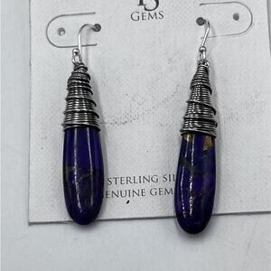 YS gems Purple Copper Turquoise Sterling Silver Teardrop Wrapped artisan Earring